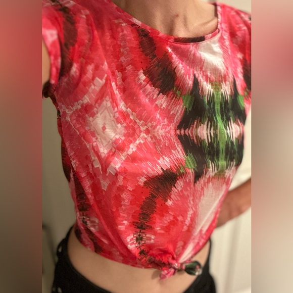 💫H&M Colorful Basic Women’s Short Sleeves Tie-Hem up See Trough Cropped T… - Picture 2 of 7